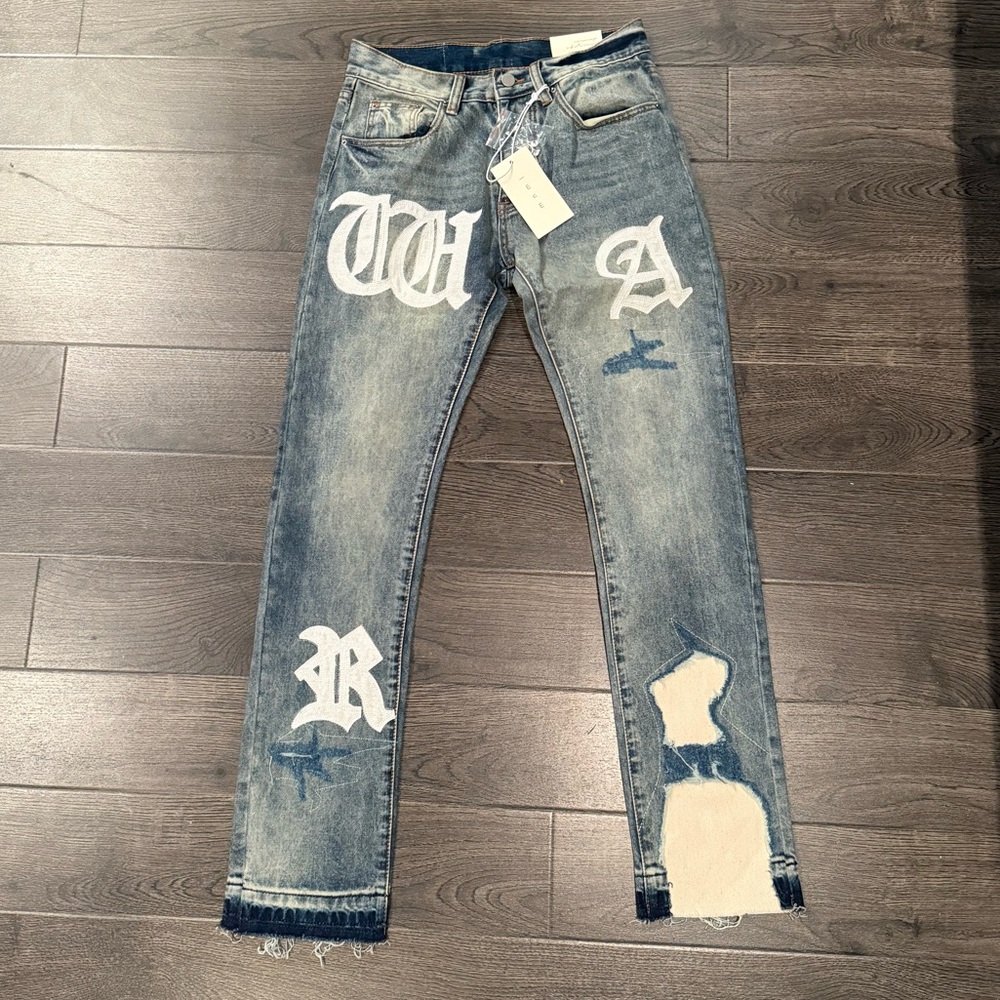 MNML Faded Blue Jeans with White Accents